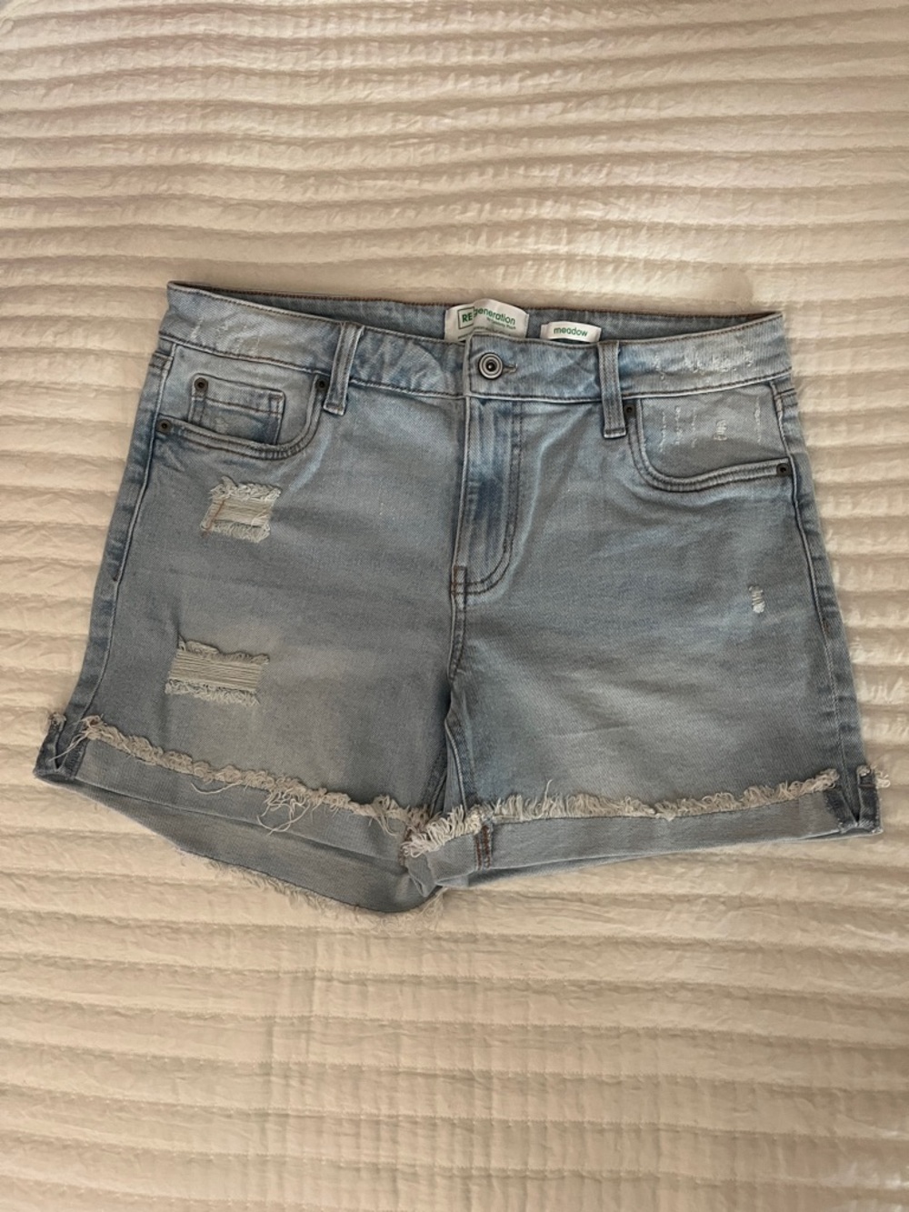 Light Blue Distressed Denim Shorts